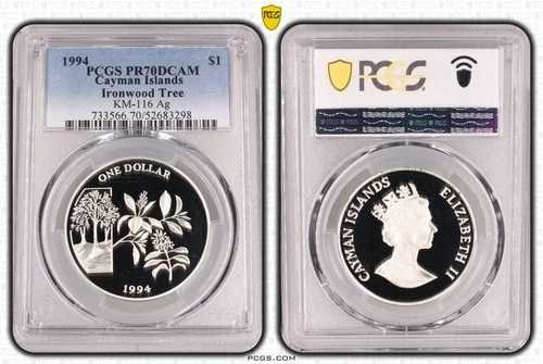 ケイマン諸島 シルバー 1ドル プルーフコイン 1994 Y KM#116 アイアンウッドツリー PCGS PR70 トップ??｜WORLD RESOURCE【QUEEN店】