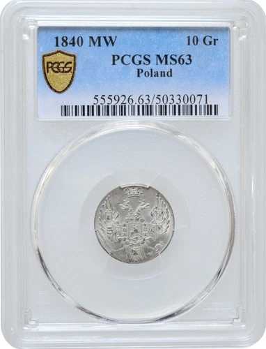 ポーランド 10 groszy 1840 MW、PCGS MS63、「議会ポーランド (1816 - 1864)」
