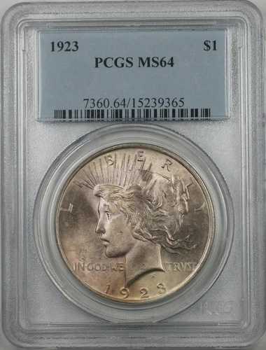 1923年 シルバー ピースダラー 1ドルコイン PCGS MS-64 トーン (BR-12 N)