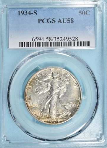 1934-S ウォーキング リバティ ハーフ ダラー ~ 素晴らしい金色のトーン ~ PCGS AU58 スライダー!