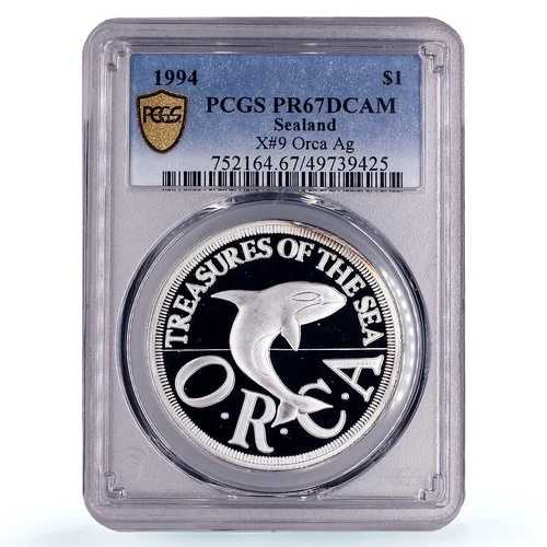 シーランド 1ドル 海の宝物 シャチ クジラ 動物相 X#9 PR67 PCGS 銀貨 1994年|WORLD RESOURCE【QUEEN店】