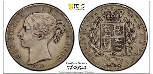 シルバー 1847年 英国 クラウン PCGS VF-30 ヤングヘッド SN7493