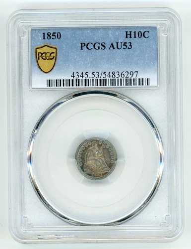 1850年製 自由の女神像半ダイム PCGS AU53 ブルー＆ゴールドトーン (画像参照)
