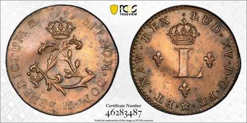 1742年植民地貨幣 1709年 - 1760年 Sou Marque PCGS 本物 - AU 詳細 (98 -