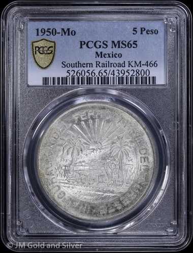 1950年-Mo メキシコ南部鉄道 5ペソ PCGS MS 65 | KM-466