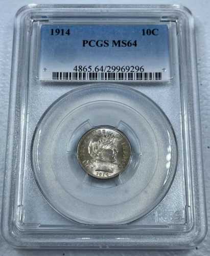 1914 年バーバー米国シルバーダイム、PCGS による MS64、非常に美しいコインです!!