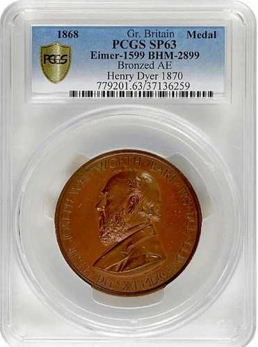 1868年メダル Eimer-1599 BHM-2899 ブロンズ AE PCGS SP63 イギリス ヘンリー・ダイアー 1870