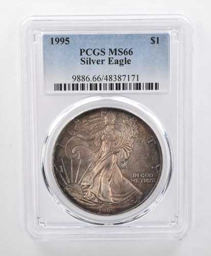 MS66 1995年 アメリカンシルバーイーグル PCGS レインボートーン *1207