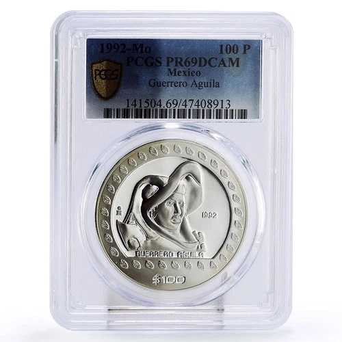 メキシコ 100 ペソ ゲレーロ アギラ イーグル戦士像 PR69 PCGS 銀貨 1992|WORLD RESOURCE【QUEEN店】