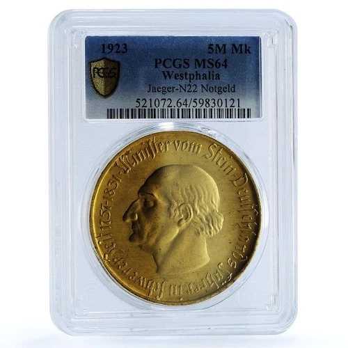 ドイツ ヴェストファーレン 500万マルク フォン シュタイン ノットゲルト J. N-21 MS 64 PCGS コイン 1923年｜WORLD RESOURCE【QUEEN店】