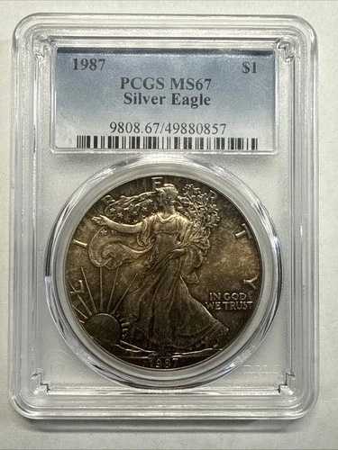 1987年 アメリカン シルバー イーグル 1ドル PCGS MS67 美しいトーン 証明書番号 49880956