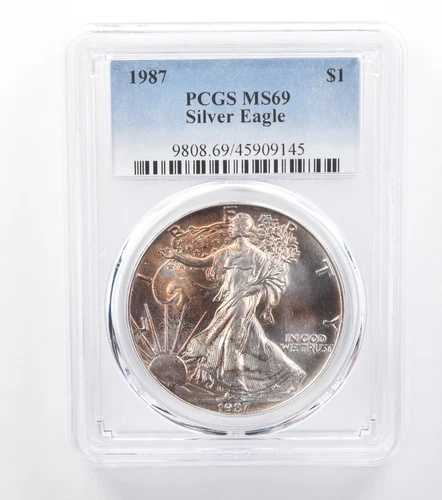 1987年 アメリカン シルバー イーグル MS69 PCGS モットルド アンバートーン *7760