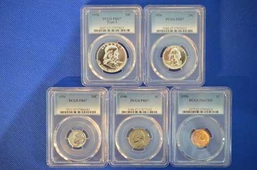 PR67 1956 PCGS グレーディング済みプルーフセットコイン 50セント 25セント 10セント 5セント 小麦ペニー ショークオリティ