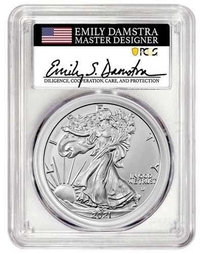 2021-S シルバーイーグル エマージェンシーストライク タイプ2 PCGS MS70 FS エミリー・ダムストラ ラベル