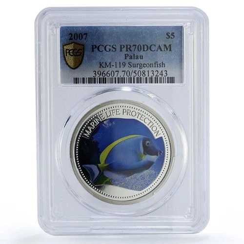 パラオ 5ドル 海洋生物保護 クロハギ PR70 PCGS 銀貨 2007年|WORLD RESOURCE【QUEEN店】