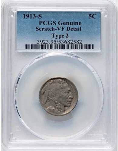 1913 S タイプ 2 バッファローニッケル 5C PCGS VF 詳細スクラッチ