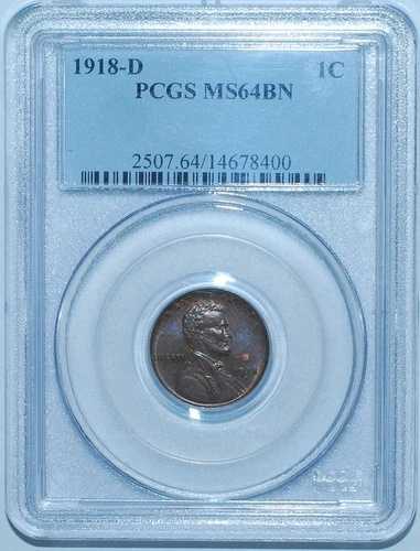 1918 D PCGS MS64BN ブラウン リンカーン ウィート セント