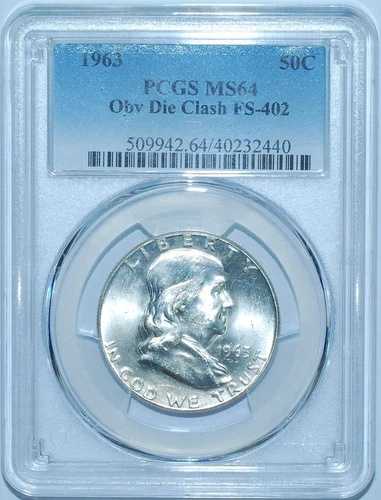 1963年 PCGS MS64 FS-402 表面ダイクラッシュ フランクリン ハーフダラー