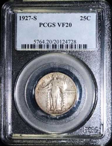 1927-S 25セント スタンディング リバティ シルバー クォーター セミキーデイト - PCGS VF20