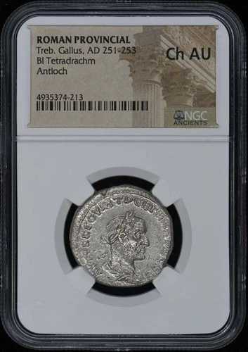 トレブ・ガルス、西暦251-253年 ローマ属州BIテトラドラクマ NGC AU55
