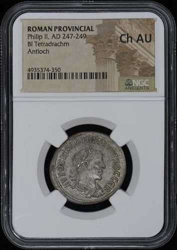フィリップ2世（西暦247-249年）ローマ属州BIテトラドラクマ NGC AU55