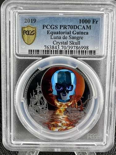 赤道ギニア 2019年 ルナ・デ・サングレ クリスタルスカル PR70DCAM PCGS シルバー ラウンド
