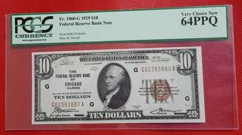 1860-G 1929 $10 FRBN シカゴ PCGS 非常に良い新品 64 PPQ G 02393880 A