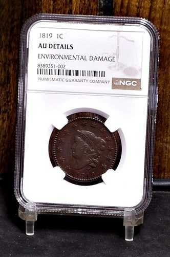 1819年 SD ラージセント - NGC AU 詳細、環境損傷 (#60060-L)