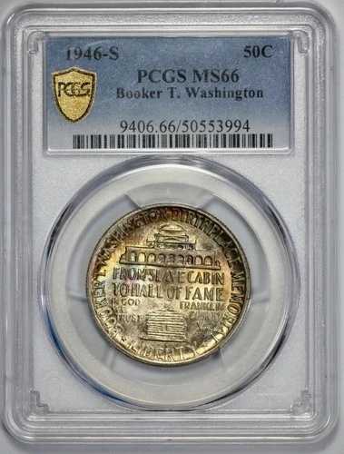 1946-S ブッカー・T・ワシントン 50セント PCGS MS 66 美しい色調の記念銀貨