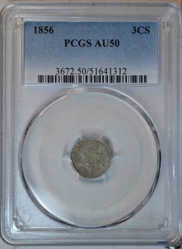 1856年 3セント銀貨、PCGS AU50