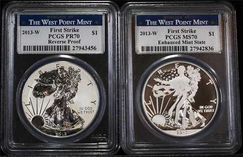 2013-WW 2枚セット ウェストポイントミント シルバーイーグルセット PCGS PR70 および MS70 ファーストストライク