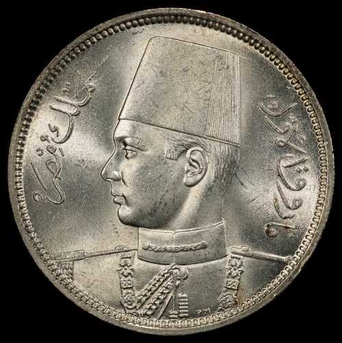 AH1358 1939 エジプト 5ピアストル PCGS MS64 KM-366 ファルーク国王 POP 26+14! (59350)