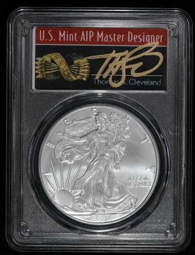 2020 P シルバーイーグル緊急発行 T クリーブランド 手書きサイン PCGS MS 70 FDOI フィル