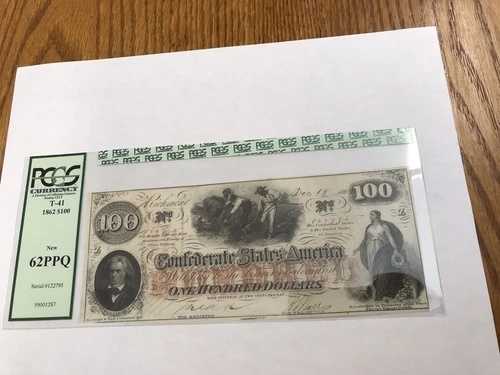 1862年 100ドル CSA T-41グレード PCGS 62 新品PPQ発行 ミシシッピ州ジャクソン-ジョージア州メイコン