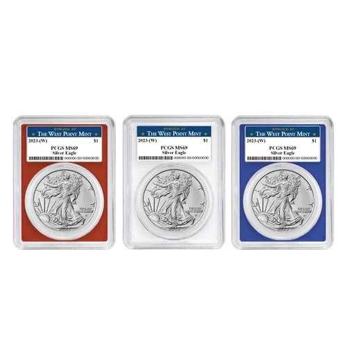 2023年 (W) 1ドル アメリカン シルバー イーグル 3枚セット PCGS MS69 ウェストポイント ラベル レッド ホワイト