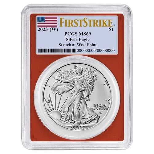 2023年 (W) 1ドル アメリカン シルバー イーグル 3枚セット PCGS MS69 FS 旗ラベル 赤 白 青 81,070円