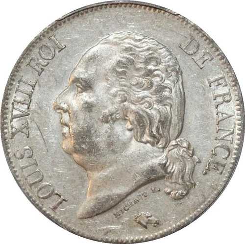 X4677 希少 5フラン ルイ18世 1821 A パリ シルバー シルバー PCGS AU58 -＞ オファー-