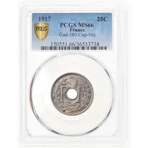 コイン、フランス、リンダウアー、25 サンタイム、1917、PCGS、MS66、BU-｜WORLD RESOURCE【QUEEN店】