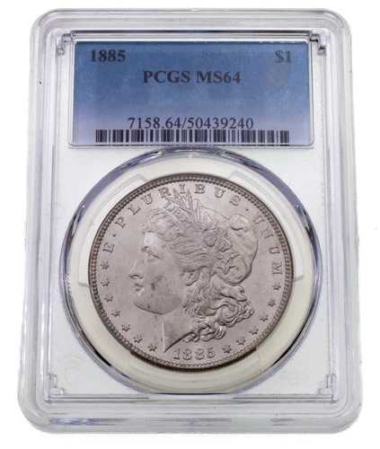 1885 年 1 ドル銀モルガン ダラー、PCGS により MS-64 リバーストーニングと評価!