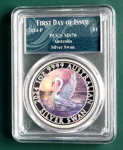2024年 オーストラリア コイン 1オンス 0.9999 シルバー カラード スワン PCGS MS70 - 発行枚数 1,500枚
