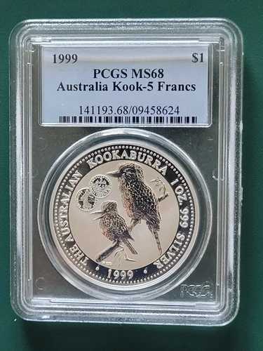 1999年 オーストラリア コイン クッカバラ 1オンス 999 シルバー フランス 5フラン PCGS MS68 Pop\u003d1