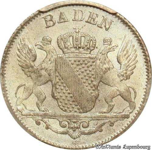C1904 ドイツ レア バーデン デュラッハ 6 クロイツァー 1844 PCGS MS65 アージェント シルバー｜WORLD RESOURCE【QUEEN店】 75,020円