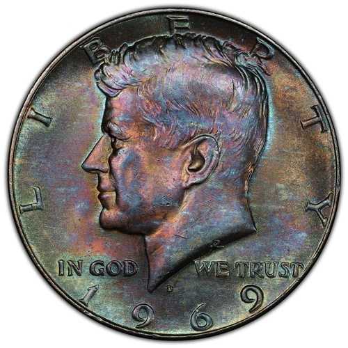 1969年 D・ケネディ・ハーフダラー 50セント PCGS MS64 レインボートーン モンスター ユニークカラー