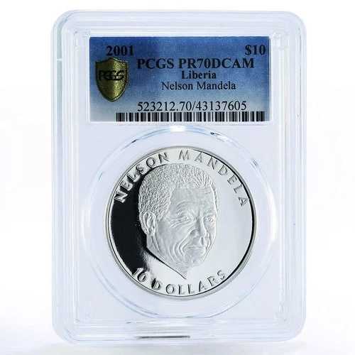 リベリア 10ドル 政治家 ネルソン・マンデラ PR70 PCGS 銀貨 2001年