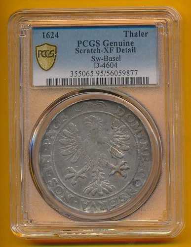 スイス - バーゼル - 1624年 シルバーターラー - クラウン - PCGS XF 詳細 - 希少 - 読み取り
