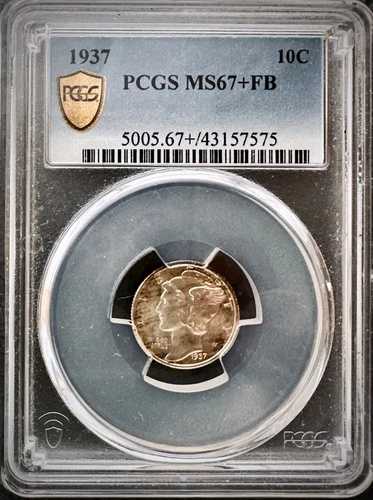 1937-P マーキュリーダイム 10セント PCGS MS67 + FB ゴールドシールド｜WORLD RESOURCE【QUEEN店】