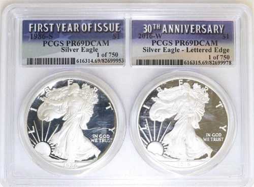 1986-S & 2016-W シルバーイーグル FYOI & 30周年記念セット PCGS PR-69DCAM 750枚中1枚