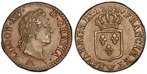 フランス。ルイ15世。1772-W CU Sol。PCGS MS62BN リール。KM 545.12