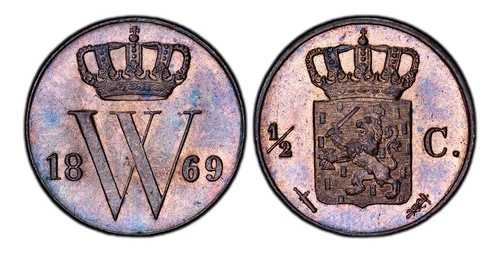 ネス。ウィリアム３世。 1869 CU 1/2 セントPCGS MS65RB クラウン W KM 90. ソード