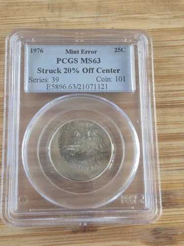 PCGS 1976 P ミント エラー 25セント クォーター Ms63 ストラック 20%オフ センター
